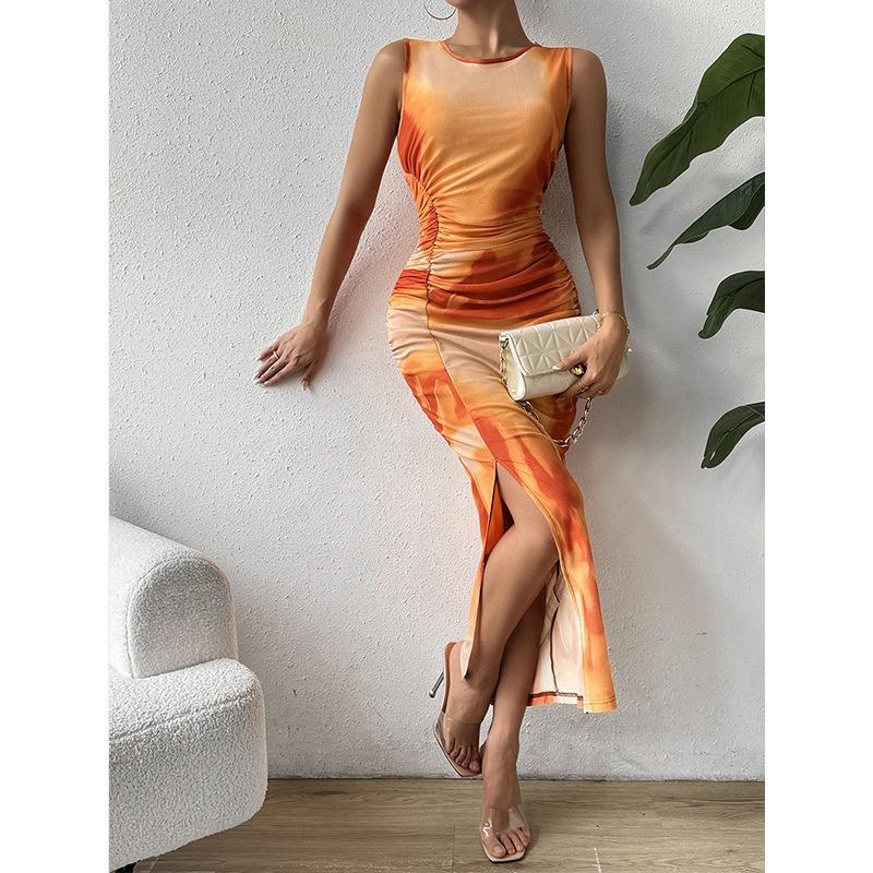 Women's Spring Slimming Sleeveless Mesh Gradient Slit Dress