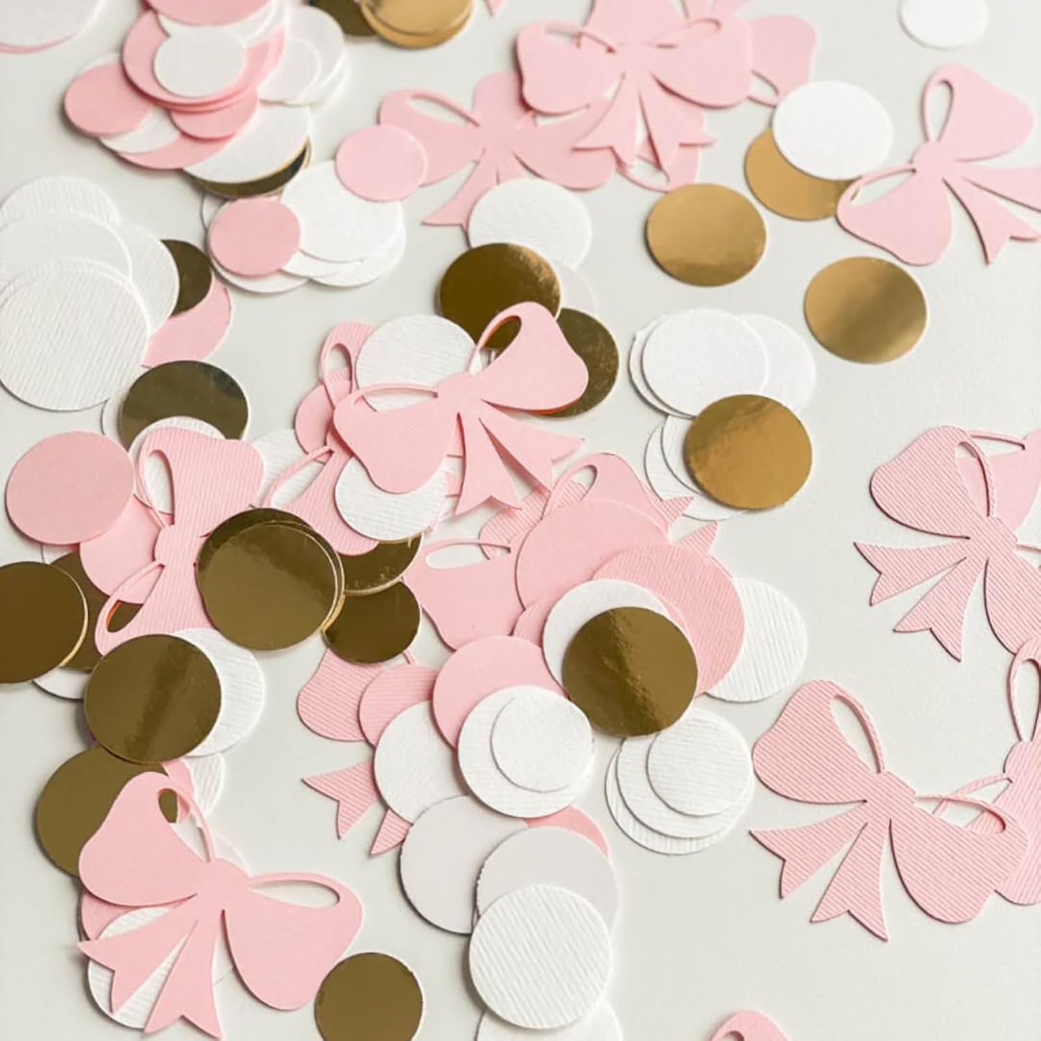 Pink Bow Dot Confetti, Sparkling Bow Party Decorations Girls Birthday Party Decorations Pink Bow Photo Props, Bride To Be Coquette Ribbon Bridal