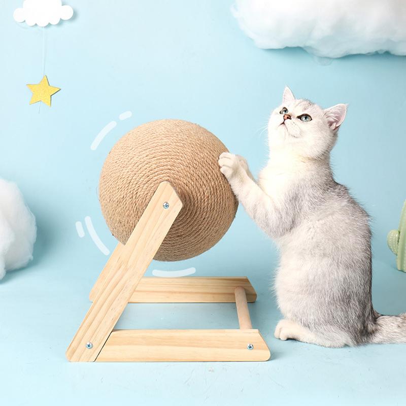 Cat Cratchers Ball Toys Sisal and Wood Stable Triangle Cats Indoor Stuff Sturdy Scratching Cool Scratch On Stand Spin