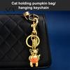 Metal Key Holder Halloween Cat Holding Pumpkin Keychain, Car Party Favor Ring Holder, Backpack Handbag Hanging Decorative Accessory