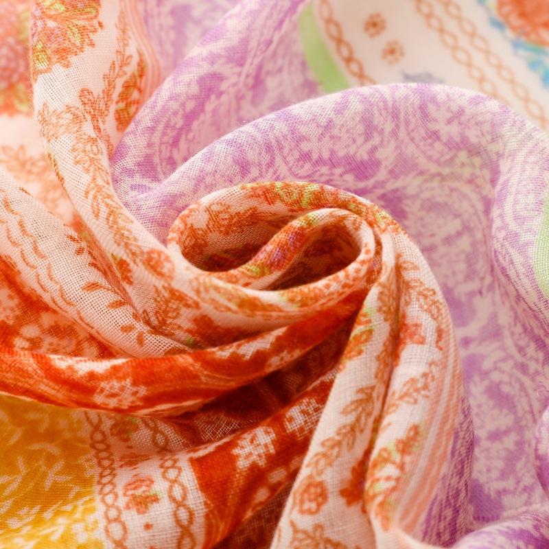 Floral Boho Scarf with Tassels - Breathable Viscose, Lightweight Beach Shawl In Red, Pink, Yellow & Green, Perfect for Spring & Summer