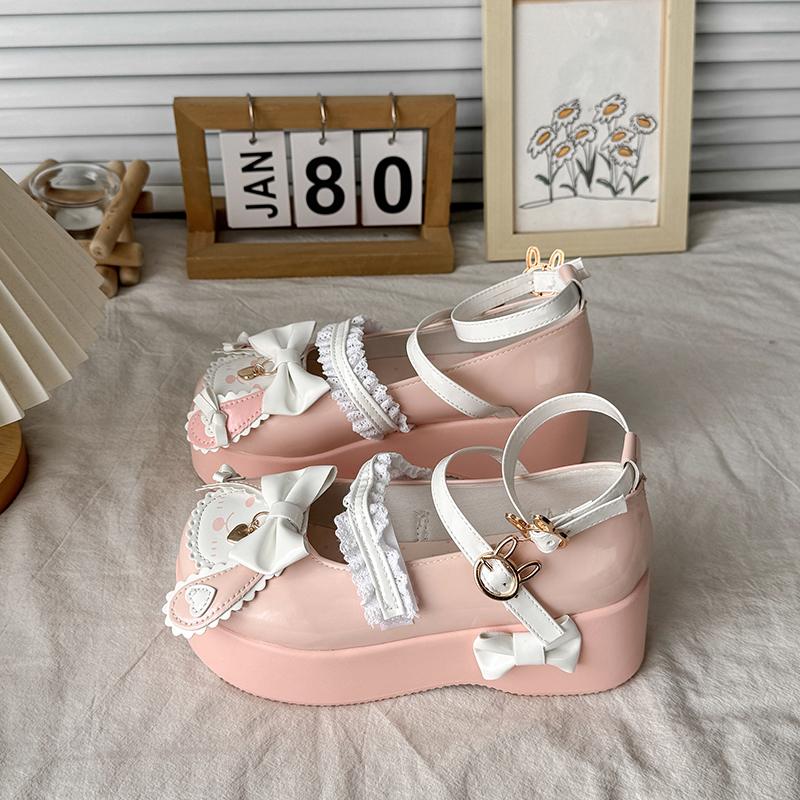 Módní Mary Jane Malé Kožené Boty Dámské Platformové Zvýšené Kulatá Špička Mělký Výstřih Úzký Pásek Mašle Protiskluzové Podpatky