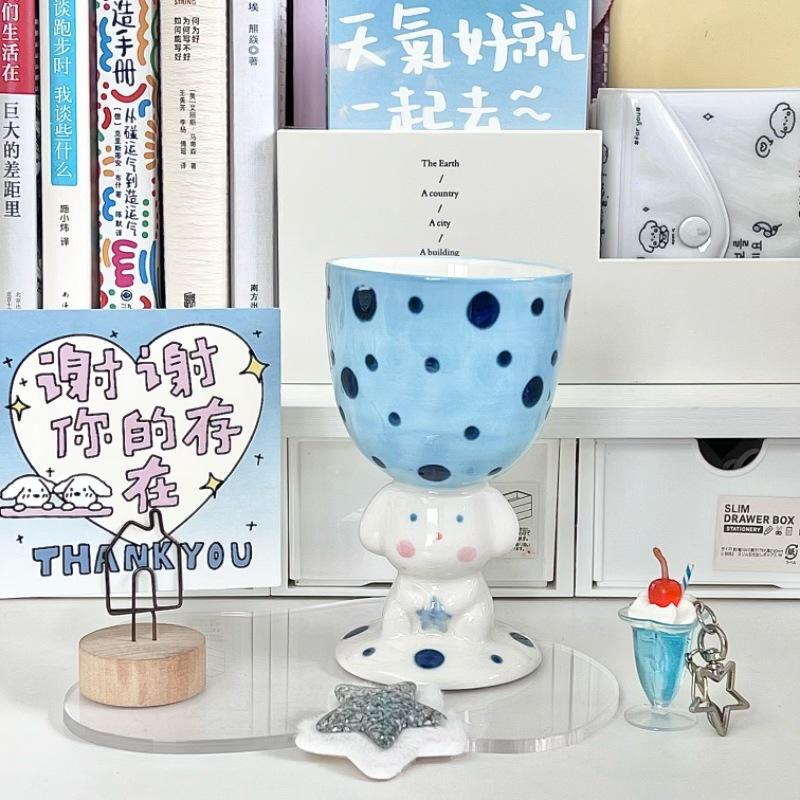 High-value Hand-painted Polka Dot Puppy Goblet Girl Cute Ice Cream Cup Couple Ceramic Mug Birthday Gift
