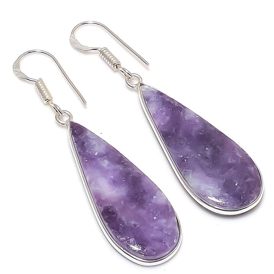 

Natural Lepidolite Gemstone 925 Sterling Silver Jewelry Earring 2.13 L7D14