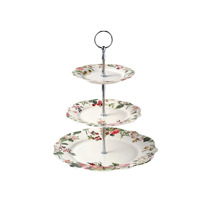 Creative European Camellia Multi-Layer Ceramic Fruit Plate Living Room Coffee Table Candy Plate Afternoon Tea Dim Sum Rack Cake Plate