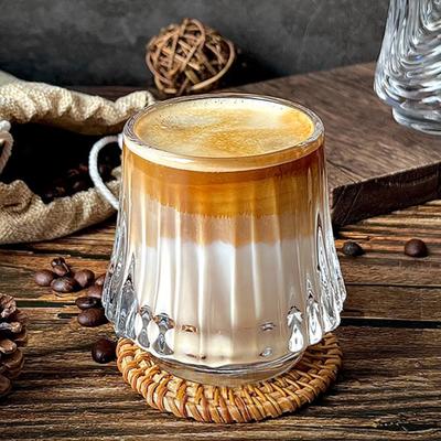 Yousheng Volcano Texture Glass Coffee Cup 150ml Whiskey Tumbler with Embossed Design Heat & Cold Resistant Drink Cup for Espresso Latte Cocktails