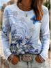 2026 Herbst Neues Damen Langarm Rundhals Lässiges T-Shirt mit Buntem Blumendruck Pflanzenelementen Outdoor Chic Top