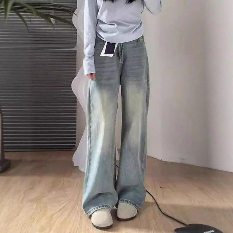 Shallow-colored Wide-legged Jeans Female Spring-summer High-waisted Draping Pear-shaped Figure Loose Straight Pants Retro Baggy Long Jeans for Ladies