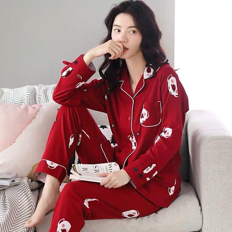 Pigiama da donna in cotone a maniche lunghe per mezza età e anziani - Cardigan ampio per l'autunno