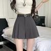 Women's Gray High-Waist Pleated Chiffon A-Line Shorts - Summer Slimming Wide-Leg Casual Skirt Pants