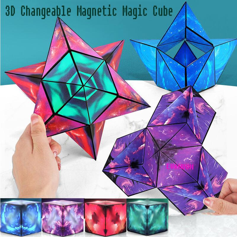 Cubo Mágico Magnético Cambiable Geométrico 3D Divertido Anti Estrés Cubo Rompecabezas de Mano Flip Juguetes Creativos para Niños Adultos Ansiedad Fidget