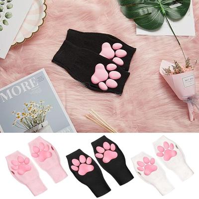 3D Toes Beans Fingerless Mittens Silicone Cat Claw Pad Sleeve Soft Warm Knitting Gloves  Womens