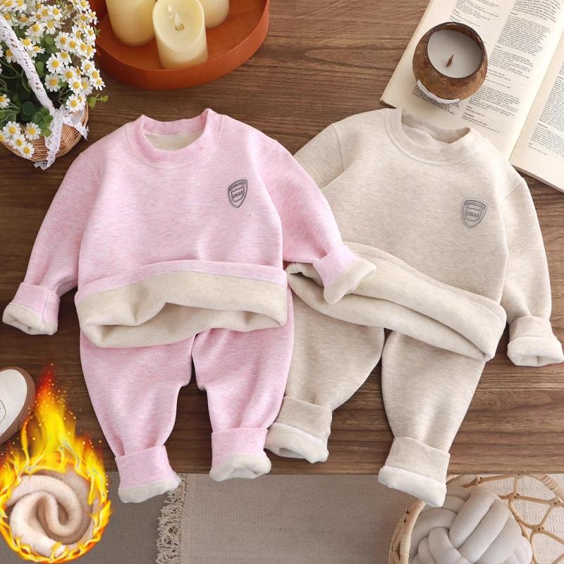 Ensemble de Sous-vêtements Chauds pour Enfants Neuf 2 Pièces/Ensemble Garçons et Filles Hiver Dessin Animé Épais Col Rond Vêtements de Nuit