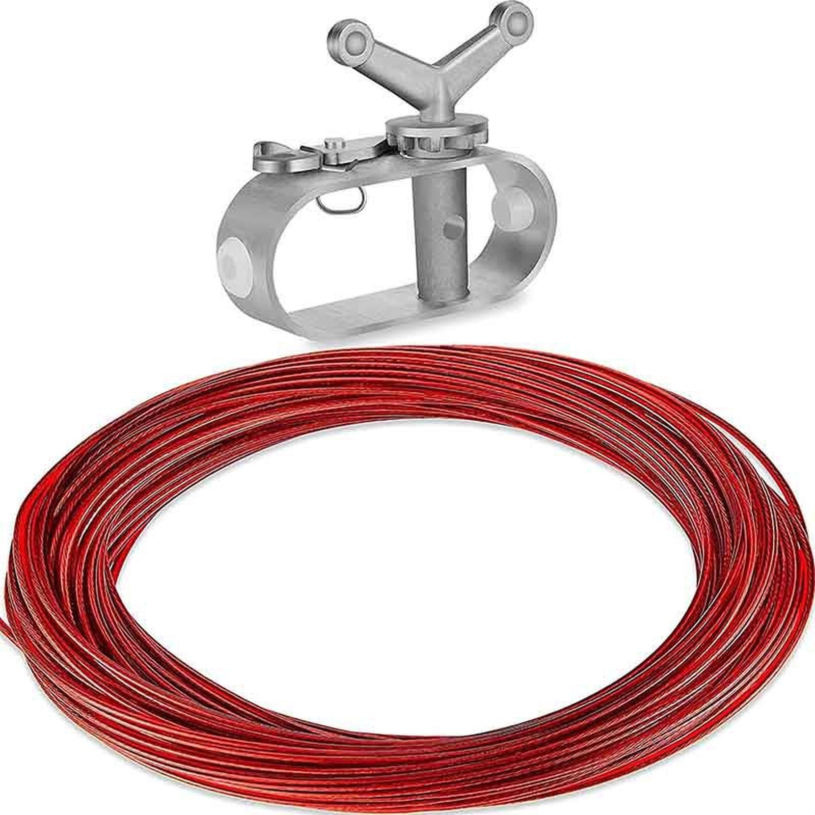 

130FT Pool Closing Tool Cable and Heavy-Duty Winch Red Plastic-Coated Steel Cable for Above Ground Swimming Pool Winter Safe one size