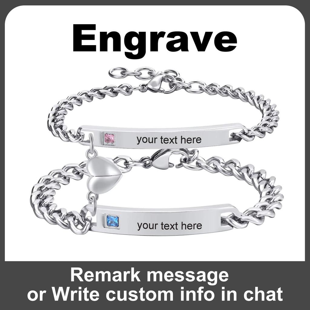 Personalisierte Armbänder 2er Set, Edelstahl Armband mit kostenloser Gravur, Partner Freundschaft Passendes Paar Valentinstag Geschenk