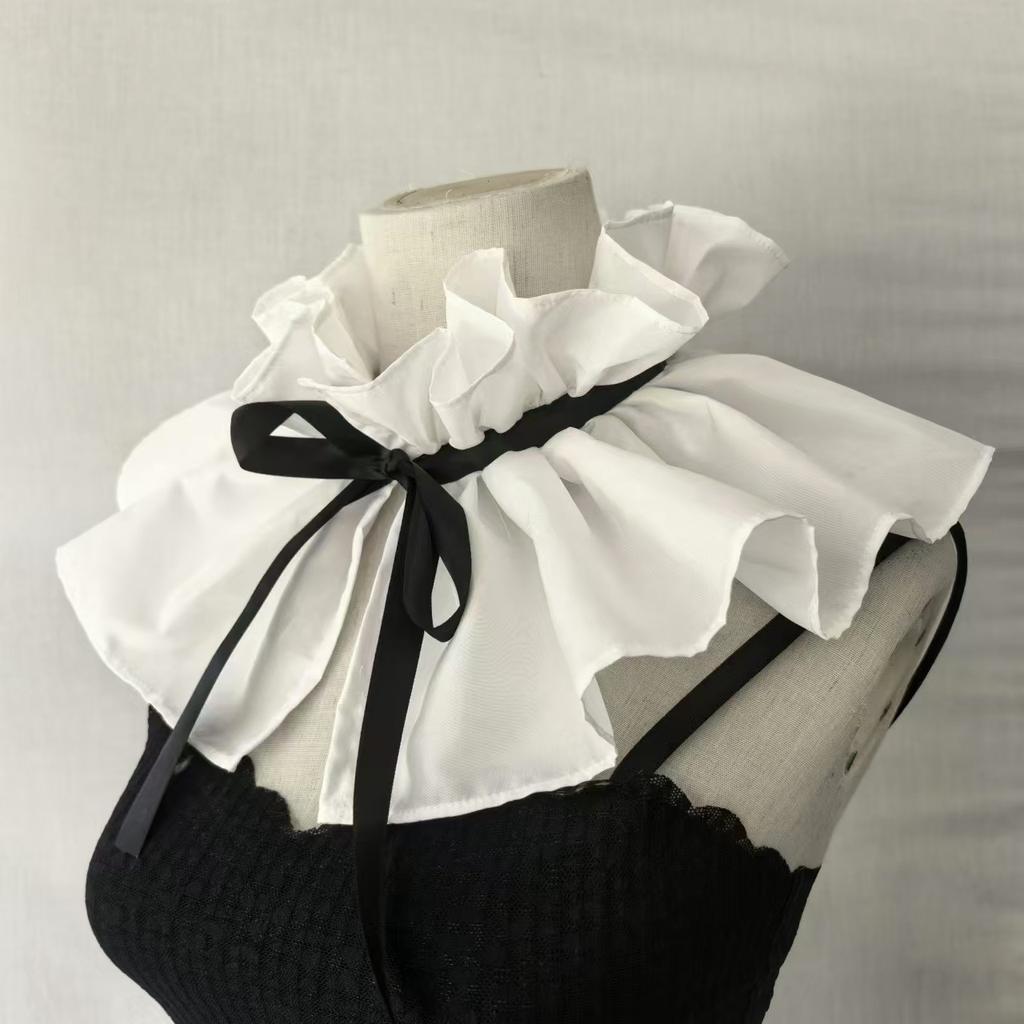 Detachable False Collar Girls Clothes Shawl for Shirt or Dress Ruffled Laple Shawl for Lady Girl Shawls Retro Scarf Bow Tie