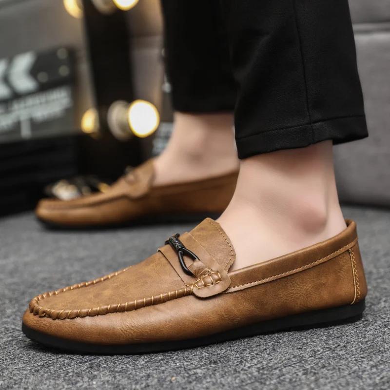 Fashion Fashion Men's Casual Leather Shoes 2024 Summer New Men Loafers Comfortable Slip on Driving Shoes Soft sole Breathable Flats