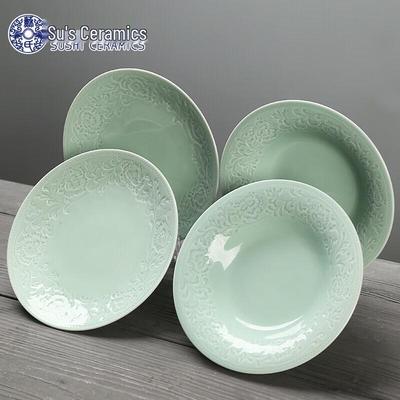 Chiński zestaw ceramicznych talerzy obiadowych celadon