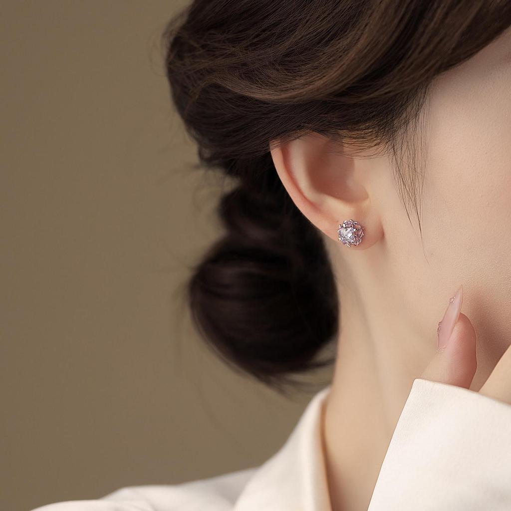 2026 Elegant Purple Zircon Round Stud Earrings for Women - Unique and Exquisite Small Design