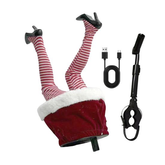 Indoor Festive Mantel Displays Christmas Swinging Leg Ornament, Electric Hanging Santa Legs for Tree, Moving Tree Ornaments Kids Fluffy Funny