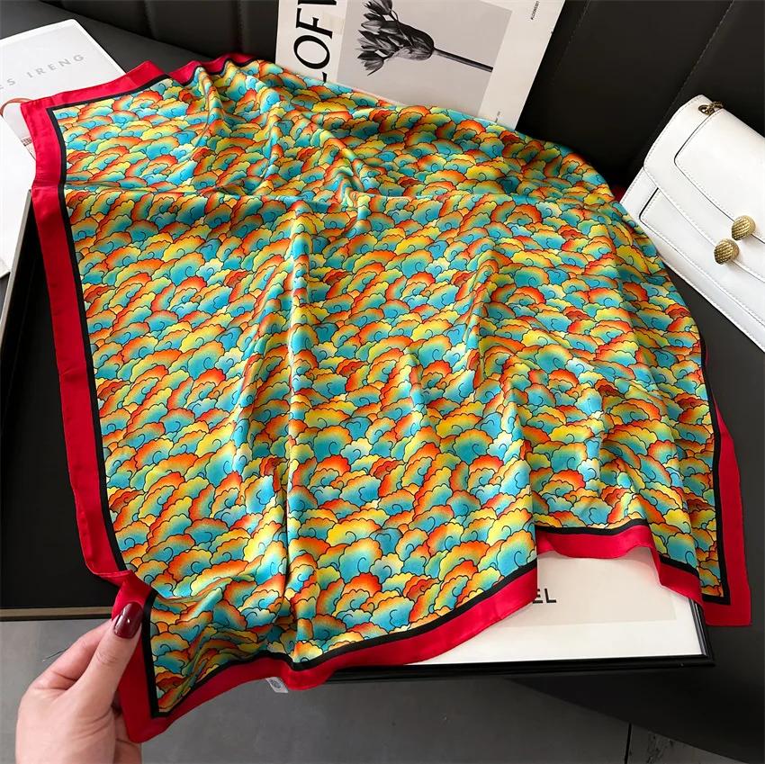 New Luxury Women's Soft Satin Hair Scarves Fashion Square Printed Headscarf 70cm Professional Accessories Designer Scarf