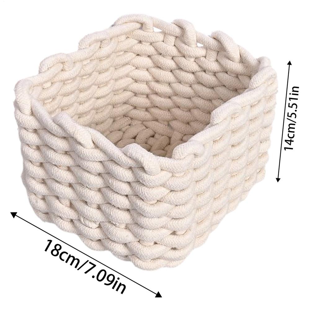 Square Cotton Rope Woven Storage Baskets Hand-woven Desktop Sundries Organize Key Cosmetics Storage Bins Organizer Box