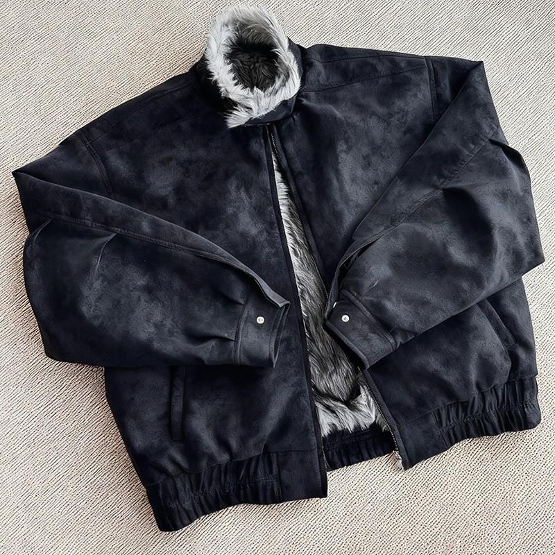 Veste matelassée d'hiver épaisse en cuir PU pour homme avec col en fausse fourrure Style de rue Manteau chaud Temps froid