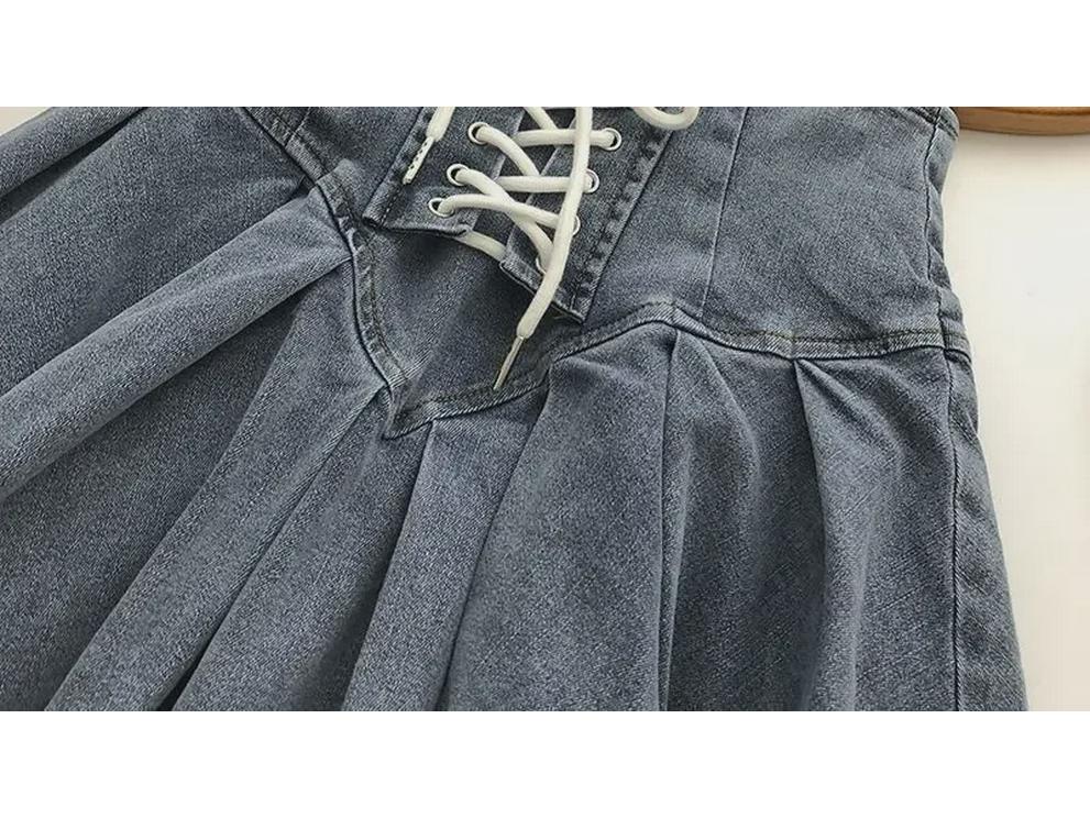 2024 Summer Slim A-Line Denim Pleated Skirt for Students