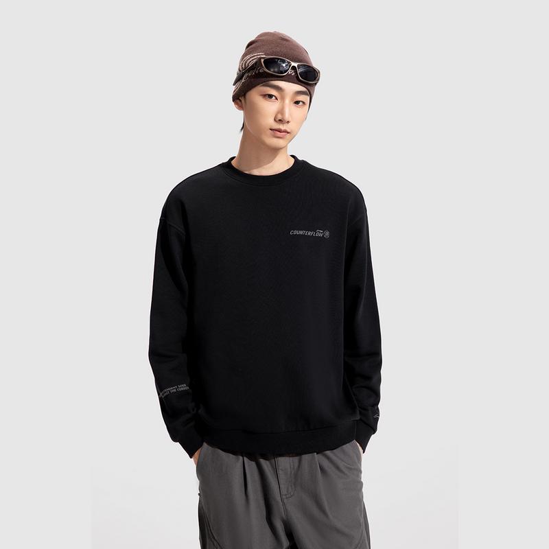 Li Ning CF Loose Fit Simple Letter Print Comfortable Versatile Crew Neck Long Sleeve Sweatshirt Men sweatshirt AWDVF63-4