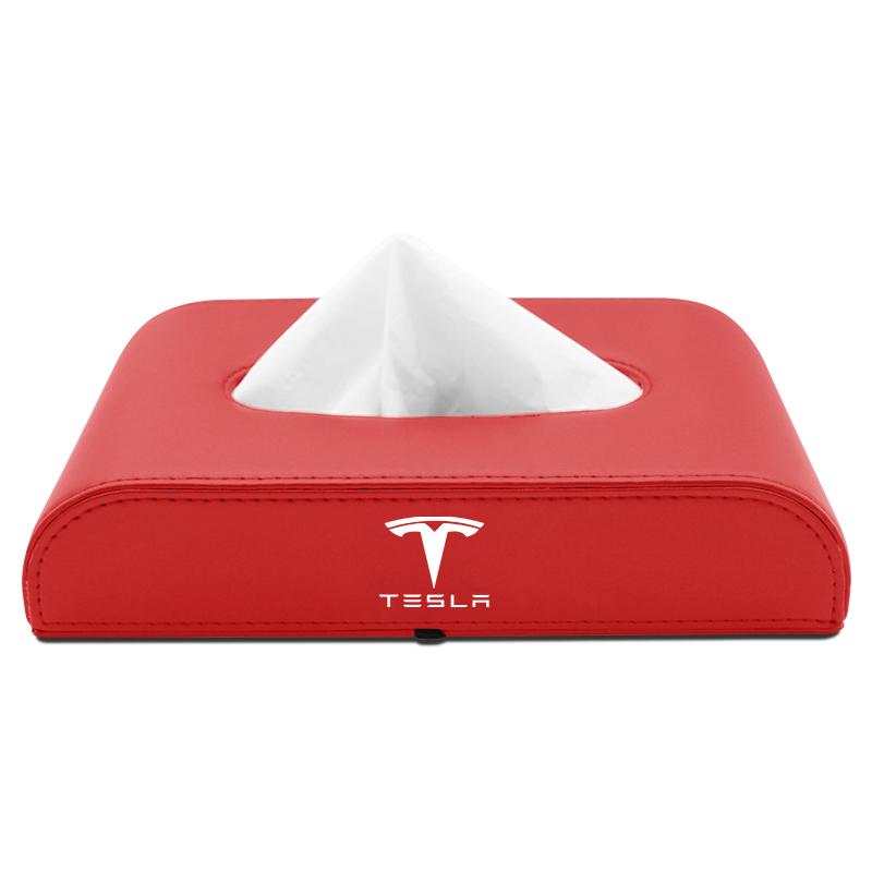 Leather Car Tissue Box Hanging Badge Paper Towel Bag Storage Auto Accessories For Tesla Model S Model X Model Y Model 3 Roadster SpaceX
