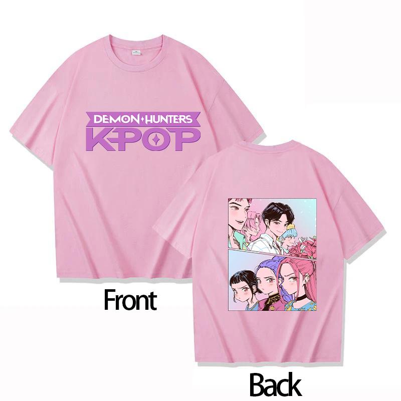 Cotton Boys Girls T-shirt New Movie KPOP Demon Hunter RUMI Parent-child Round Neck Women s Short Sleeve Comfortable Adult Tops 150