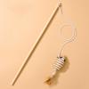 Interactive Gray/White Linen Mouse Cat Wand with Wooden Rod and Handle