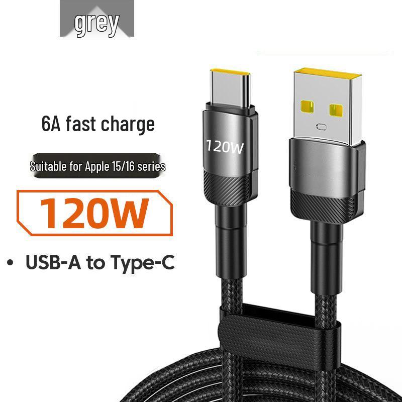 120W High-Speed Type-C Charging Cable 6A for Apple 15/16, Huawei, Vivo, Oppo