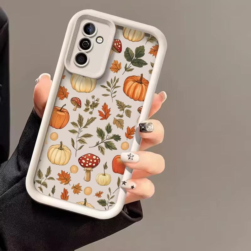 Retro Maple Leaf Pumpkin Pattern Soft Phone Case For Samsung Galaxy S25 Ultra S24 S23 S22 S21 S20 Plus FE A15 A35 A54 A55 Cover