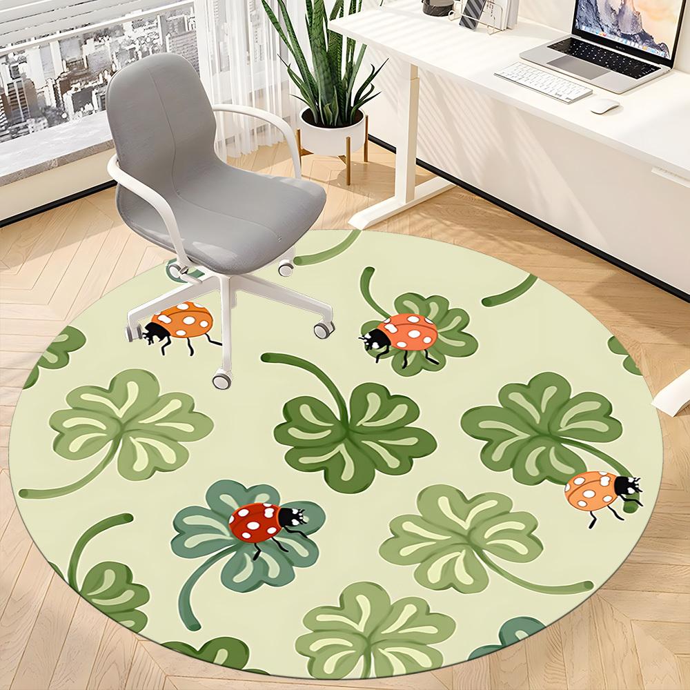 1pc Ladybug Clover Chair Carpet for Office, Indoor Non Slip Washable Polyester Fiber Carpet,