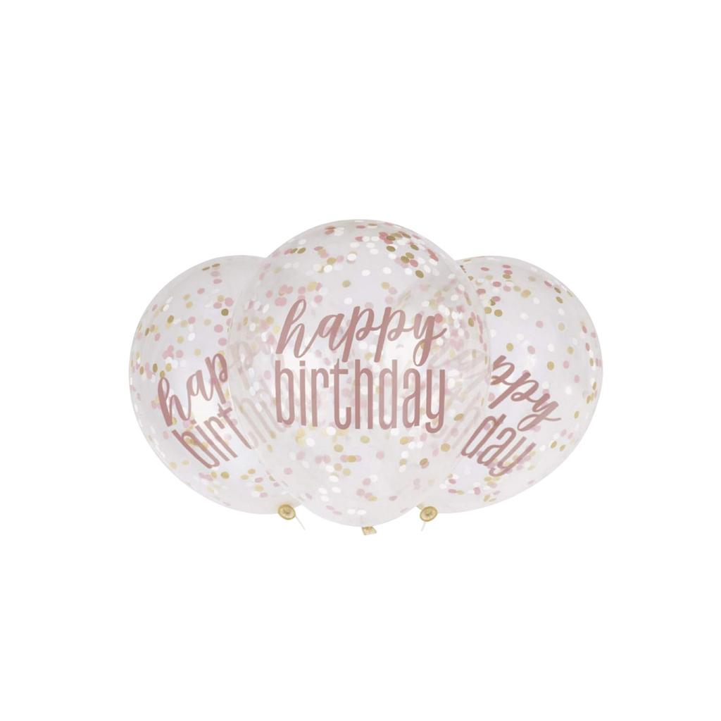 Unique Party Glitz Latex Confetti Happy Birthday Balloons (Pack of 6)