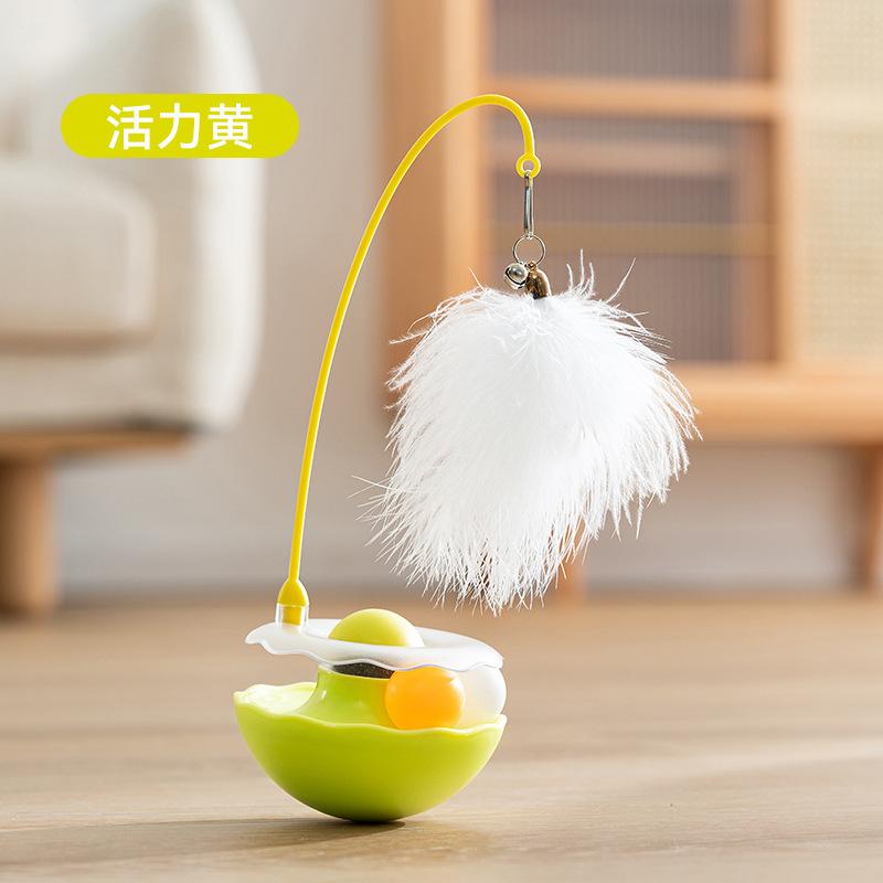 Self Play Tumbler Cat Toy, Feather Wand Catnip Rolling Ball Puzzle Design for Kitten Adult Cats Indoor Interactive Play
