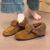Winter retro suede square head loafers, women's one-pedal flip and fleece outer single shoes