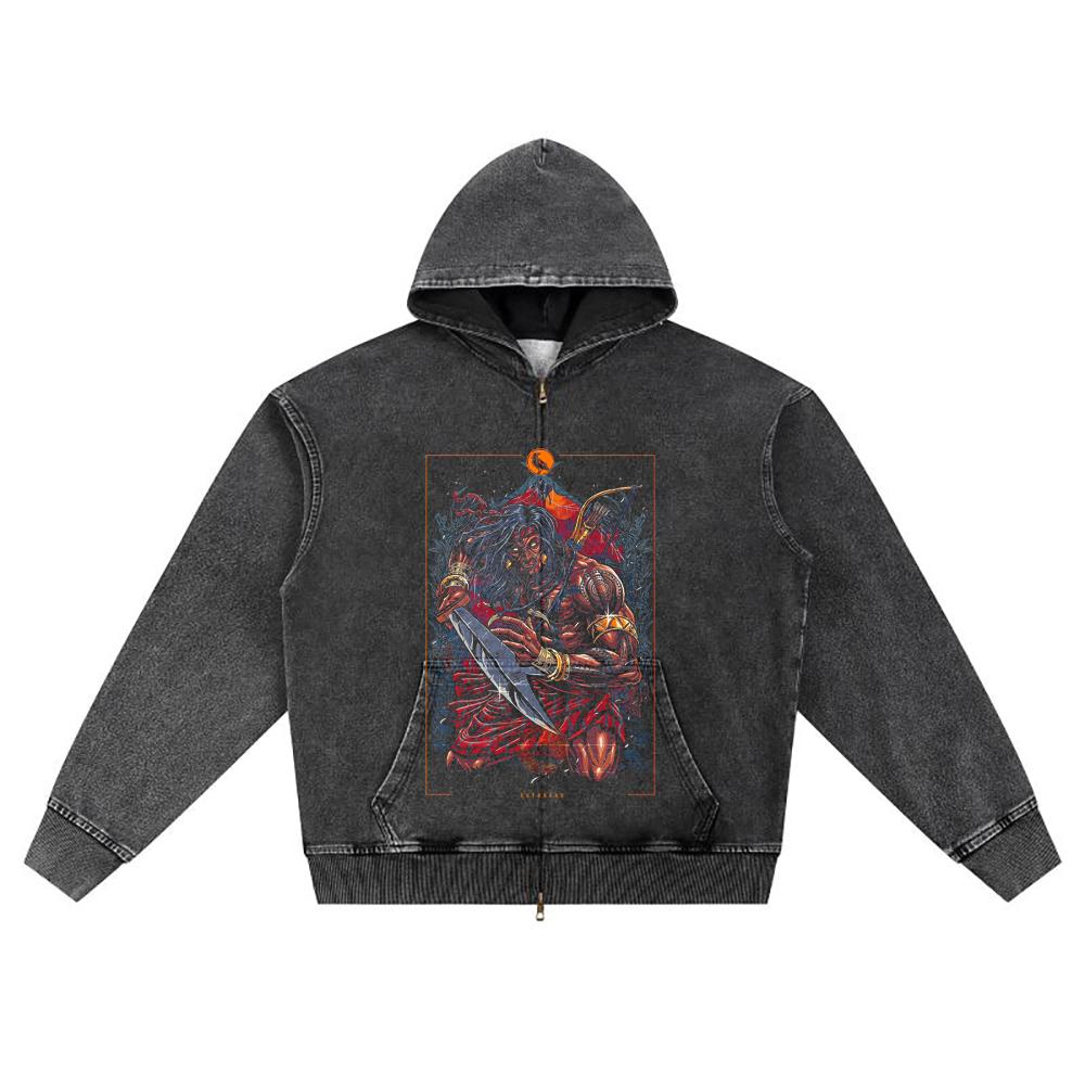 DTG print Knitted Denim Zip-Up Hoodie Copy of GUERRERO Brother Print Zipper Hoodies  