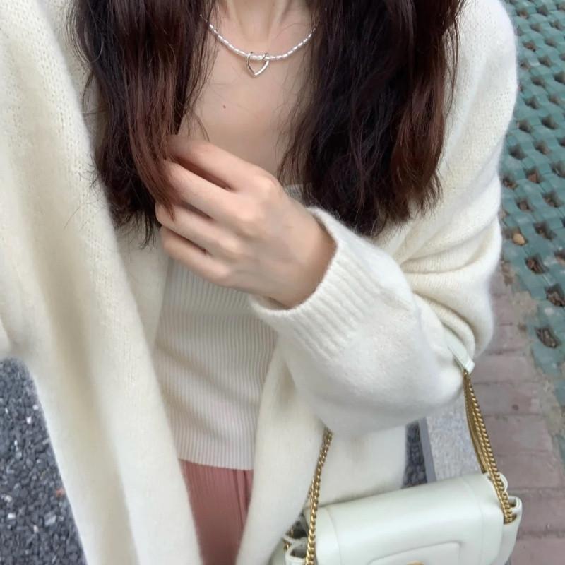 

Повседневная модная нежная длинная кофта свободного ленивого кроя многоцветная осенне-зимняя женская кофта-жакет до колена вязаная 49-71 (average size) белый