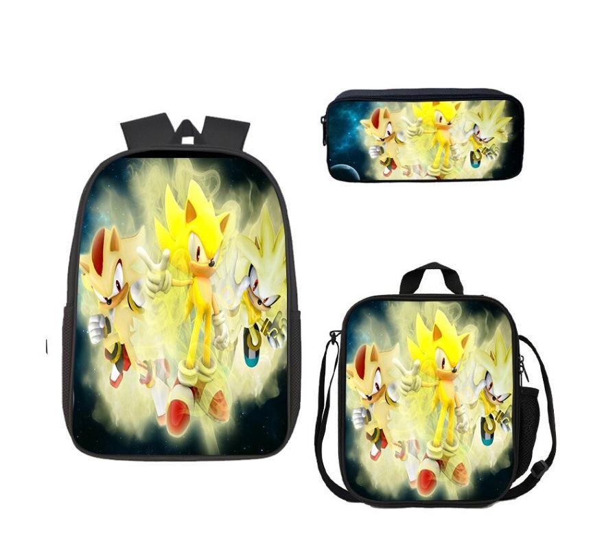 Backpack Sonic Elementary School Bag Lunch Bag Pencil Case Three-Piece Set