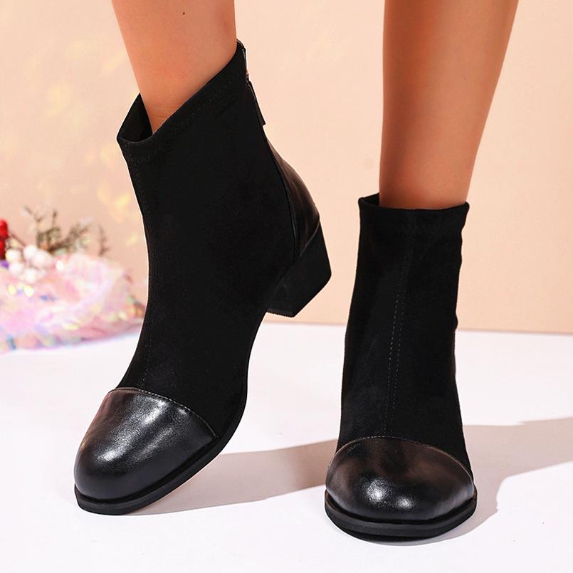 

European and American fashion British style short Martin boots women s autumn new large size round head rear zipper thick heel fashion boots 36
