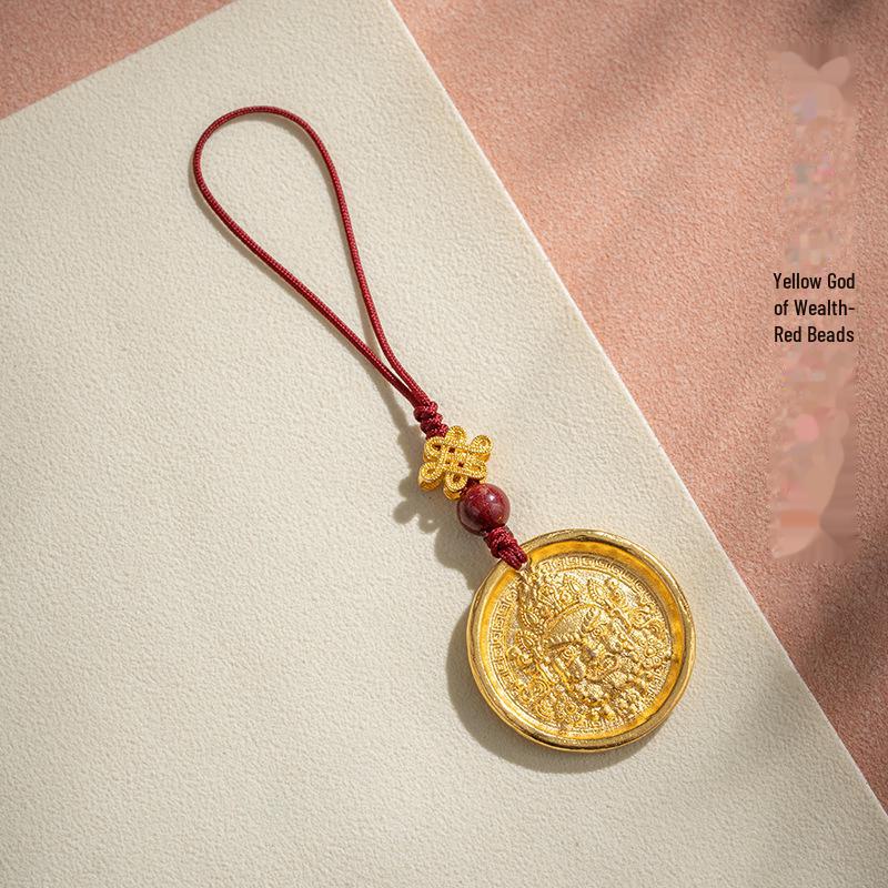 

Тибетский медный брелок и шнурок для телефона с латунной желтой подвеской Бога богатства