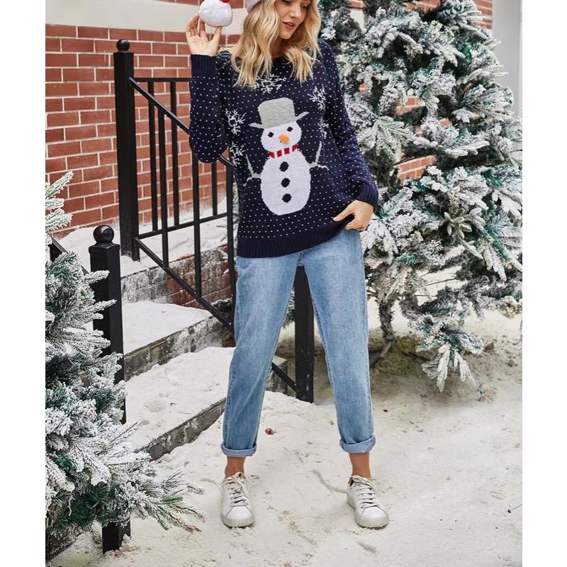 

Женский рождественский трикотаж, свитер с капюшоном и круглым вырезом в виде снежинки S темно-синий