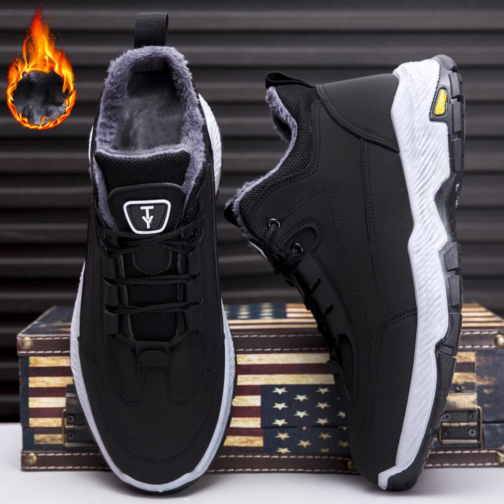 Cotton Shoes Winter New Outdoor Velvet Thickened Leather Casual Shoes Platform Hiking Shoes Snow Boots