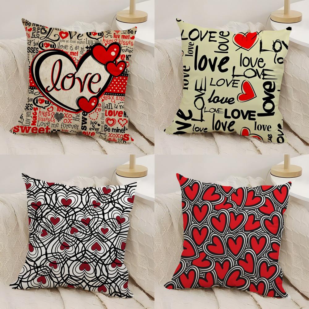 Happy Valentines Day Cushion Cover Silky Short Plush DoubleSided Printed Pillow Case for Sofa All Seasons Home Decor Gift