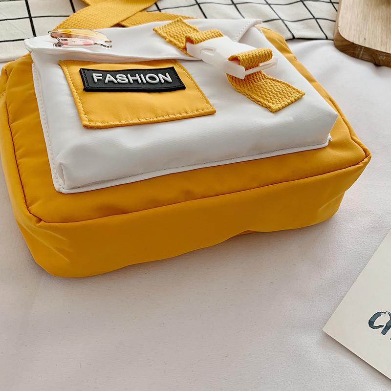 Cute canvas bag women's 2025 new Japanese shoulder small square bag ins fresh contrasting color student messenger bag tide