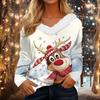 Women's Christmas Print Long Sleeve V-Neck Top with Plush Collar