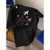 Airplane Colorful Lines Graphic Cotton Crewneck Tee for Men Casual Summer Breathable T-Shirt