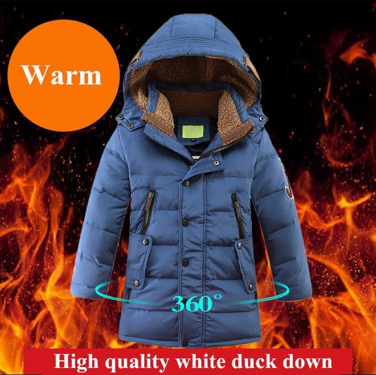Children's Long Down Jacket Winter Parker Coat Plus Velvet Thick Jacket Warm Windproof Jacket